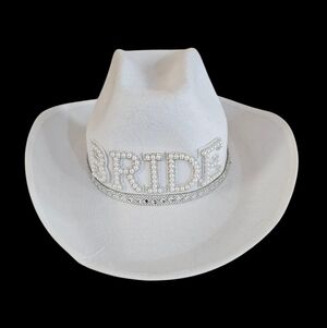 White Pearl "BRIDE" Glam Cowboy Hat